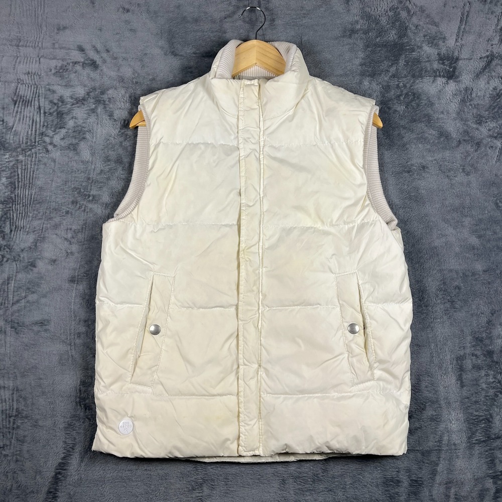 Express Mens Puffer Vest Off White Insulated Mock Neck Snap Zip Small